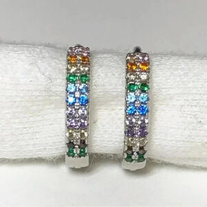 Rainbow Crystal Elegant 925 Sterling Silver Hoop Earrings New